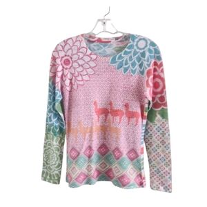 Whimsy Rose Sundance Shirt Top Size Small Llama Floral Geometric Baby Waffle Tee